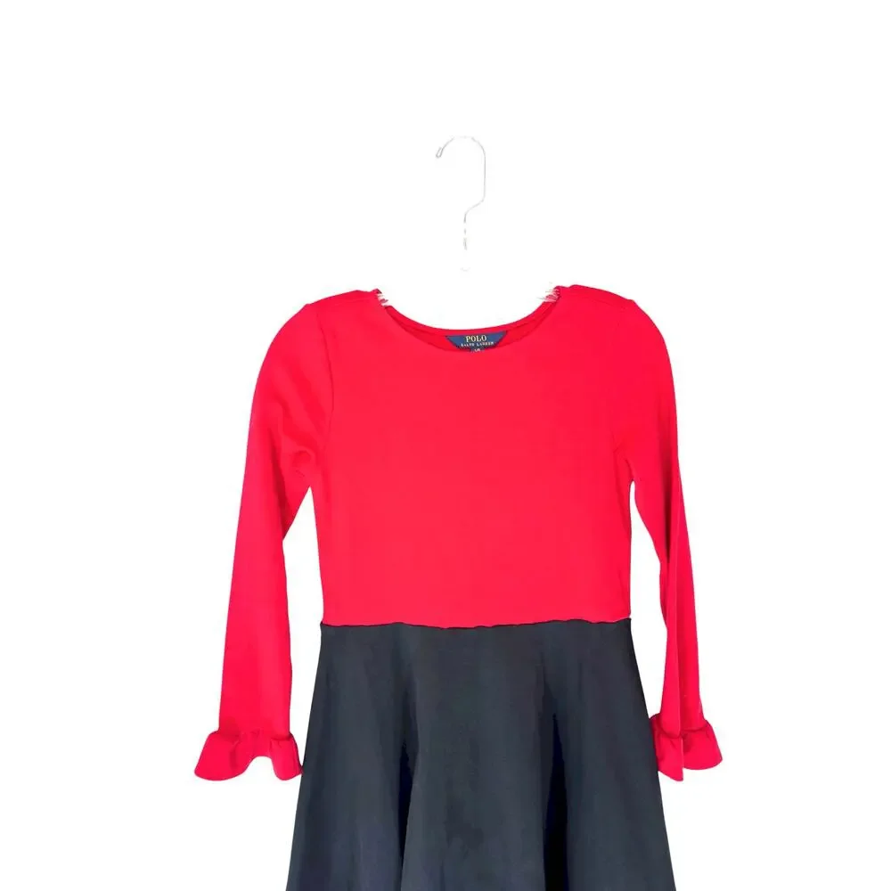 Polo Ralph Lauren Girl's Dress Black Red Holiday‎ Christmas Long Sleeve Large